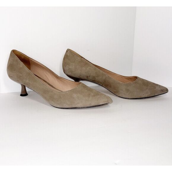 Donald Pliner Kitten Heel Pumps Suede Leather Beige Pointed Toe Neutral 6.5 - Picture 8 of 14